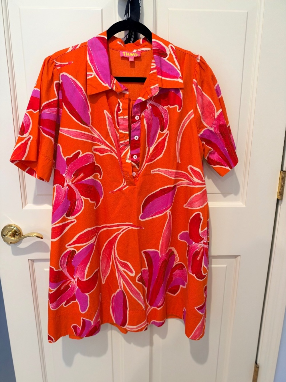 THML Orange & Pink Floral Shirt Dress | Size L